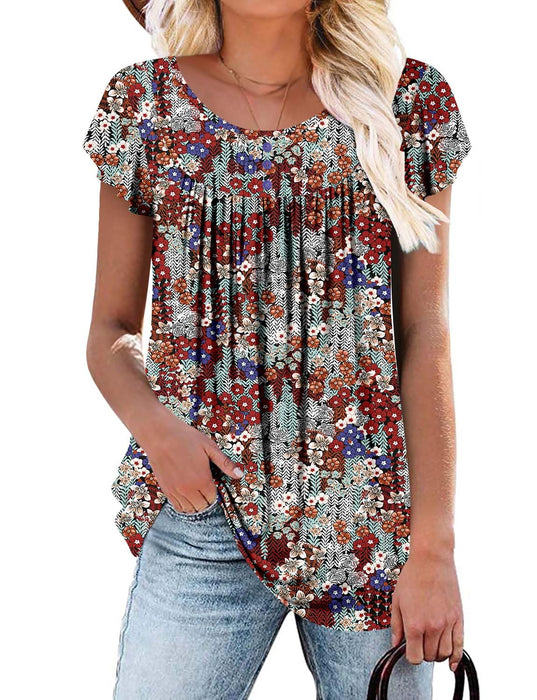 BETTE BOUTIK elderly women clothing button down women's plus size short sleeve tunic tops RoyalRed 3X-Large