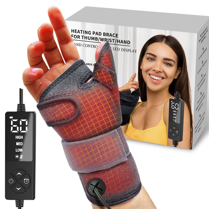 Wrist Thumb Brace Heating Pad for Arthritis and Carpal Tunnel Relief, Heated Wrap for Sprains Trigger Thumb, De Quervain's Tenosynovitis, Tendonitis Wrist Hand Pain Relief - Left Right Hand(L/XL)