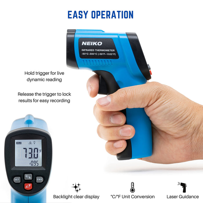 NEIKO 52911A Digital Infrared Thermometer, Non Contact Gun, Instant Read -58℉~1022℉ (-50℃~550℃) Infrared Thermometer Gun, Thermal Heat Temperature Gun, Laser Thermometer Gun, NOT for Humans