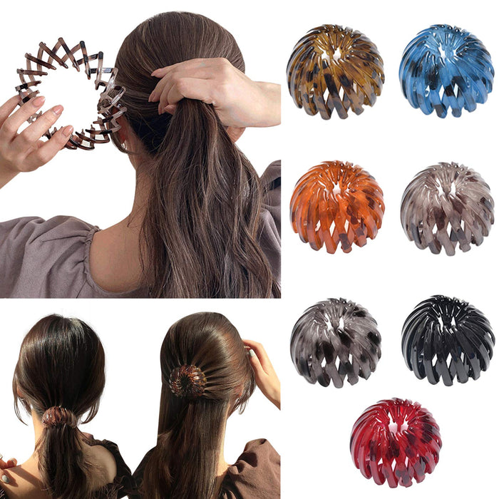 7PCS Bird’s Nest Hair Clip,Expandable Ponytail Holder Clip,Vintage Geometric Retractable Hair Loops Hair Accessories for Women and Girls (7PCS A)