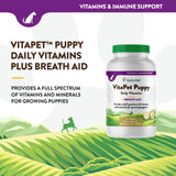 NaturVet VitaPet Puppy Daily Vitamins Plus Breath Aid for Puppies, 60 ct Time Release, Chewable Tablets, Made in The USA with Globally Source Ingredients