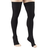 Truform 20-30 mmHg Compression Stockings for Men and Women, Thigh High Length, Dot-Top, Open Toe, Black, X-Large