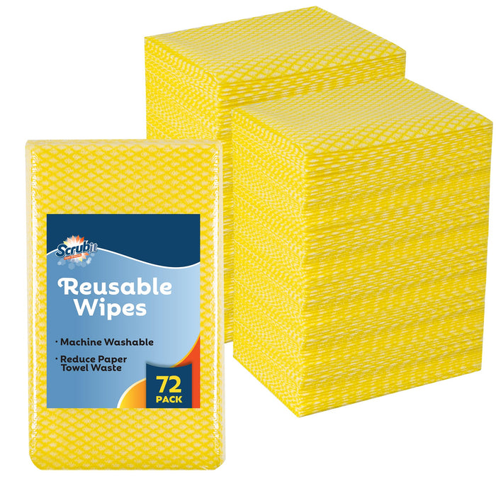 SCRUBIT Reusable Cleaning Wipes, Handy Wipes for Kitchen and Office - Dish Cloths for Washing Dishes - Multi Purpose Disposable Cleaning Towels (12 x 20 in) 72 Pack (Yellow)