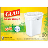 Glad Trash Bags, Medium Kitchen Drawstring Garbage Bags 8 Gallon White Trash Bag, Gain Original Scent (Package May Vary), Fresh, 80 Count