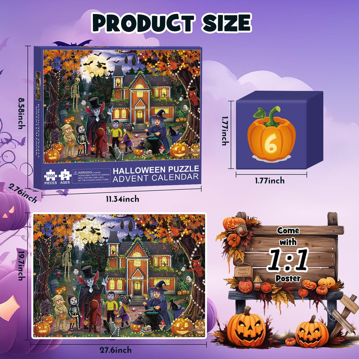 Halloween Puzzles Advent Calendar 2024 for Adults Teens,1008pcs Halloween Puzzles for Kids 31 Day Countdown to Halloween Jigsaw Puzzles Halloween Gifts