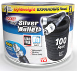 PORKCET HOSE Silver Bullet 100 ft Turbo Shot Nozzle Multiple Spray Patterns Expandable Garden Hose 3/4 in Solid Aluminum Fittings Lightweight and No-Kink