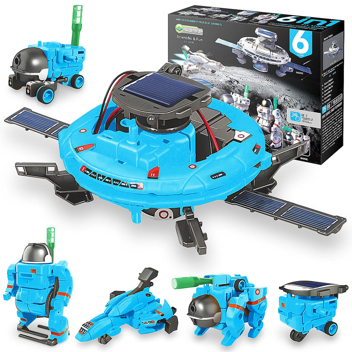 PlaySheek STEM Projects for Kids Ages 8-12 Solar Robot Kit 6-in-1 Space Toys for 10-Year-Old Boy Girl Gift Building Toys Science Kits Christmas Birthday Gifts for 8 9 10 11 12 Year Old, Blue