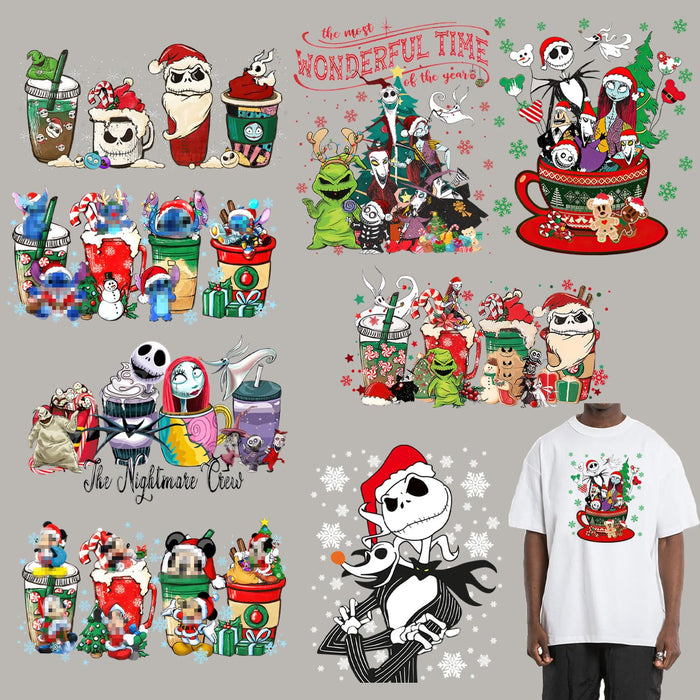 Christmas Iron on Transfers Patches, 8 Sheets Winter Iron on Patches for Clothing Halloween Heat Transfer Vinyl Cute Snowflake Nightmare Iron on Decals for T-Shirts Clothing Backpack DIY Decorations