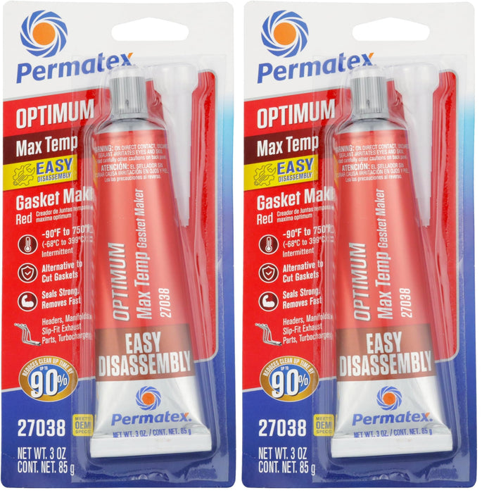 Permatex 27038 Optimum Red High Temperature Gasket Maker, 3 oz (Pack of 2)