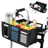 Dotday Upgraded Walker Basket for Folding Walker + Walker Tray + Cup Holder, Foldable Walker Bag, Large Storage Basket for Walker, Walker Accessories for Seniors, Black (Not Fit Rollator Walkers)