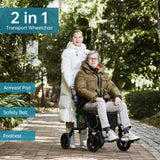 ELENKER All-Terrain 2 in 1 Rollator Walker & Transport Chair, Folding Wheelchair with 10” Non-Pneumatic Wheels for Seniors, Reversible Backrest & Detachable Footrests, Green