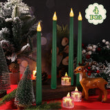 Honoson 4 Pieces Christmas LED Taper Advent Candles Flameless Taper Candles Flickering Candles for Halloween Hanukkah Christmas Advent Rituals Holidays Church, Celebration Home Decor (Green)