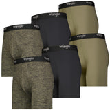 Wrangler Mens Boxer Brief Underwear 6" Inseam for Men Pack of 6 (Small, Olive/Black/Heather Green)