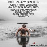 Basic Nutrition Pasture Raised Beef Tallow Softgels | 3000mg Serving | 100% Grass Fed, Grass Finished Ancestral Superfood | No Hormones, No Fillers, Non-GMO, Pesticide Free | Made in The USA
