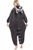 DarkCom Onesie Christmas Pajamas Adult Animal Halloween Costume Cosplay Gray Raccoon One Piece Unisex Homewear Polar Fleece Sleepwear X-Large