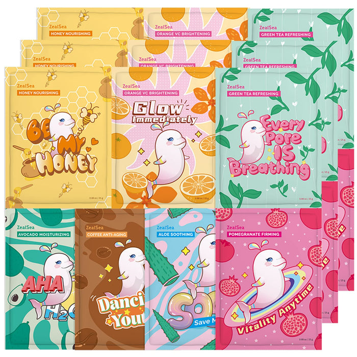 ZealSea Sheet Mask Face Mask Skin Care (Pack of 21) Beauty Facial Mask Kids Spa Face Mask Birthday Party gifts Women, Men kids Girls - Hydrate, Brighten, Moisturize,Soothe for All Skin Types