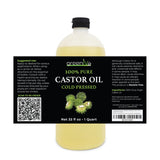 GreenIVe Castor Oil Organically Grown 100% Pure 32oz Bottle Cold Pressed, Hexane Free, Eyelash and Eybrow Growth Serum, Skin Moisturizer Detox and Wraps