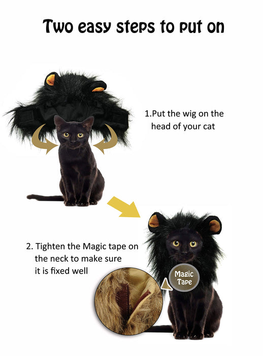 Onmygogo Lion Mane Wig for Cats, Funny Pet Cat Costumes for Halloween Christmas, Furry Pet Clothing Accessories (Size S, White)