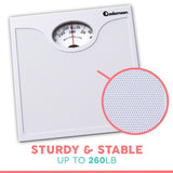 Adamson A22 Bathroom Scale for Body Weight - Up to 260 LB - New 2024 - Anti-Skid Rubber Surface - Analog Bathroom Weight Scales - Affordable - Durable with 20-Year Warranty - White