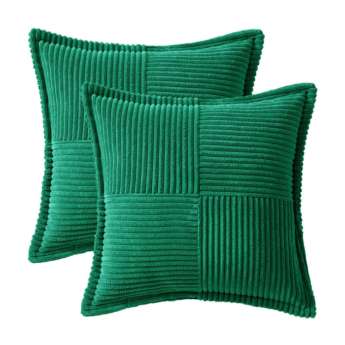 MIULEE Corduroy Pillow Covers with Splicing Set of 2 Super Soft Boho Striped Christmas Pillow Covers Broadside Decorative Textured Throw Pillows for Couch Cushion Livingroom 18x18 inch Emerald Green