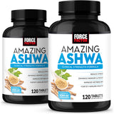 FORCE FACTOR Amazing Ashwa for Stress Relief 2-Pack, Memory, Focus, Immune Health, and Metabolism, Ashwaganda Supplement with KSM-66 Ashwagandha for Stress, 240 Tablets, White Packaging
