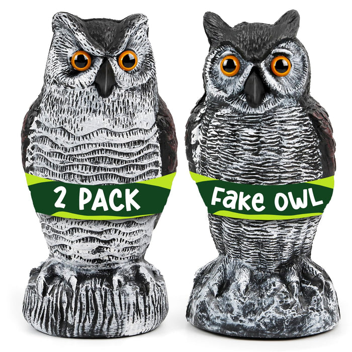 TRAYDER 2 Pack Fake Owl Decoys Large, 10.7" Outdoor Decorations Anti Bird Repellent Owls for Garden Deterrent, Scarecrow Horned Owl Statue Decoy to Scare Birds Away, Suit Backyard, Patio Decor
