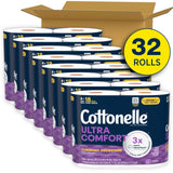 Cottonelle Ultra Comfort Toilet Paper with Cushiony CleaningRipples Texture, 32 Family Mega Rolls (32 Family Mega Rolls = 144 Regular Rolls) (8 Packs of 4), 296 Sheets per Roll, Packaging May Vary