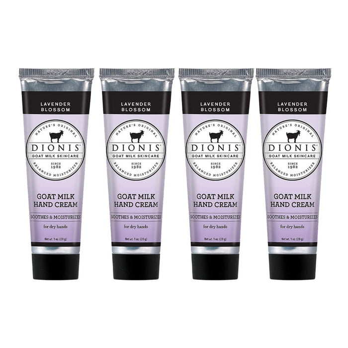 Dionis Goat Milk Skin Care Lavender Blossom Scented Hand Cream Set - Cruelty Free Travel Size Hand Lotion For Hydrating & Moisturizing Dry Skin - Paraben Free Formula Made In The USA, 1 oz Set of 4