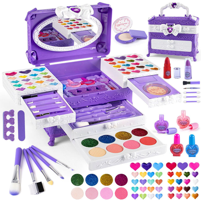 Kids Makeup Kit for Girl 66Pcs - Washable Girl Makeup Kits, Pretend Makeup Kit Real Girl Makeup Sets for Toddler Kid Children Christmas Birthday Gifts Toys for 3-12 Year Old