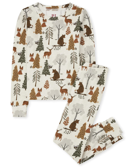 The Children's Place unisex baby Family Matching Christmas Holiday Sets, Snug Fit 100% Cotton, Adult, Big Kid, Toddler, Pajama Set, Woodland, 7 US