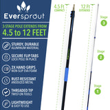 EVERSPROUT 5-to-12 Foot Cobweb Duster with Extension Pole Combo (20 Ft Reach, Medium-Stiff Bristles), Spider Web Brush with Pole - Hand-Packaged, Lightweight, 3-Stage Aluminum Pole