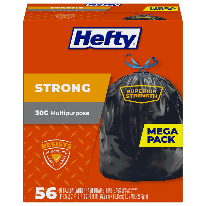 Hefty Strong Large Trash Bags, 30 Gallon, 56 Count