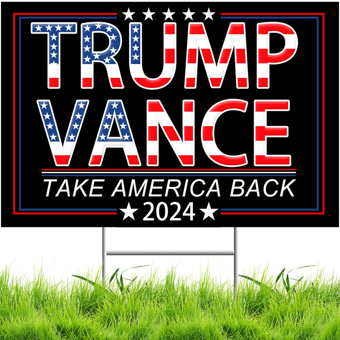 Trump Vance 2024 Yard Signs,18x12In Double-Sided "Trump Vance Make America Great Again" Campaign Signs With H-Stakes Trump Vance Placard Sign For Outdoor Garden Lawn Parade Handheld Rally Decorations