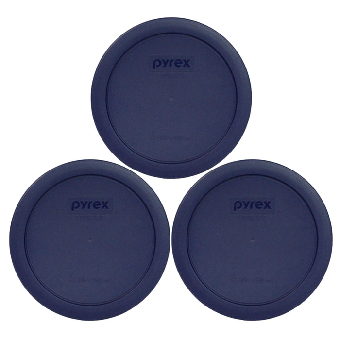 PYREX 7201-PC 4-Cup Dark Blue Round Replacement Lids - 3 pack - Original Genuine Pyrex - Made in the USA