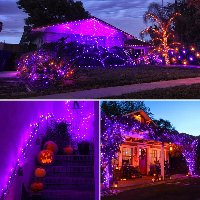 POTIVE 2 Pack Purple Solar Halloween Lights, Total 151ft 400 LED Purple String Lights Outdoor Waterproof, 8 Modes Purple Solar Lights Outdoor for Halloween Yard Tree Christmas Decorations