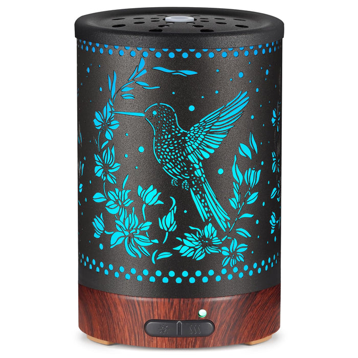 Metal Essential Oils Diffuser 150ML Aromatherapy Diffuser Cool Mist Humidifier with 7 Colors Lights Waterless Auto Off Air Diffusers as Gifts for Moms Women Girls (Nectar Hummingbird)