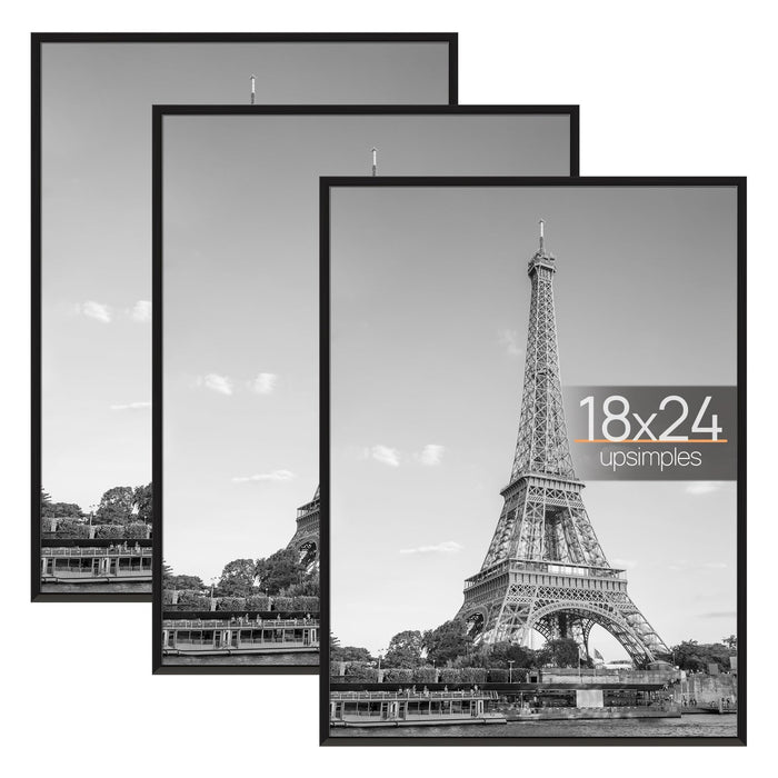 upsimples 18x24 Poster Frame, Easy Slide-In Assembly, Black, 3 Pack