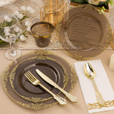 Bestluck 350PCS Clear Black Plastic Plates for 50 Guests, Disposable Plates with Gold Trim include 50 Dinner plates, 50 Dessert Plates, 150 Gold Silverware, 50 Cups, 50 Napkins for Wedding & Party