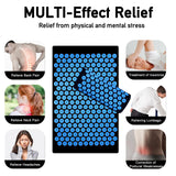 Acupressure Mat Set, Acupuncture Point Massage Pillow, Relieving Back and Neck Pain, Muscle Relaxation and Stress Reduction, Sciatica Relief, Suitable for Men and Women, Carry a Handbag, Bule Black