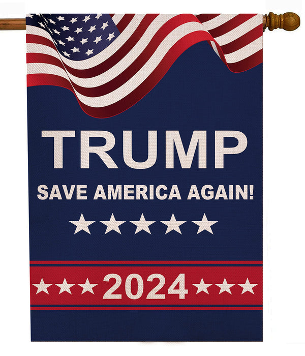 Trump 2024 House Flag Save America Again Vertical Double Sided 28x40 Inch Burlap Rustic Farmhouse Yard Outdoor Flag Décor