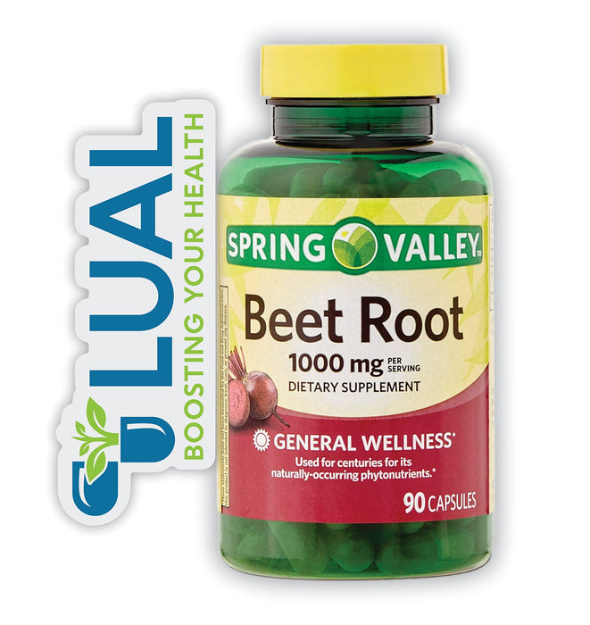 Beet Root Capsules 1000 mg. Includes Luall Sticker + Spring Valley Beet Root 1000mg 90 Count