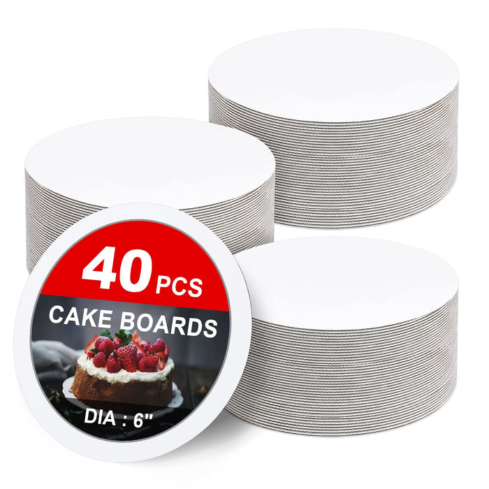 40 PCS Cake Boards 6 inch Round Cake Cardboard Rounds White Cake Board, Cake Circles Round Base Food-Grade Cardboard Cake Plate for Cakes Christmas Bread Desserts (Thin and Strong)