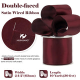 HUIHUANG Burgundy Satin Wired Ribbon 2.5 inch Wine Red Double-Faced Satin Wire Ribbon for Wreaths, Bows Making, Gift Wrapping, Home Decor, Crafts, Christmas Tree Bows-Continous 10 Yards