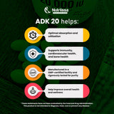 Nutriissa ADK 20 Mega Dosed Vitamin Supplement - 20,000 IU Vitamin D3, Immunity and Cardiovascular Support, 120 Softgels, 120 Servings per Bottle