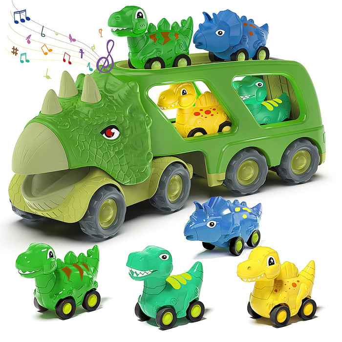 Veslier Dinosaur Car Toys for2 3 4 5 Years Old Boys, Friction Power Carrier Truck with 4 Pack Small Pull Back Dino Car, Christmas Birthday Gift for 3+ Boy Girl Kids Toddlers