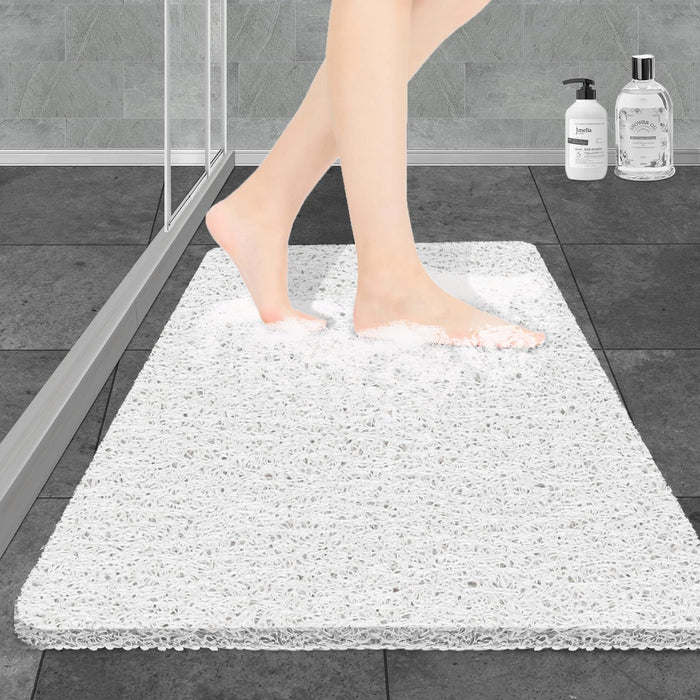 Joyhalo Shower Mats for Showers Anti Slip for Elderly, 17'' x 30'' Non Slip Bath Mat for Inside Shower, Bath Tub Mats for Bathroom Non Slip for Shower, PVC Loofah Bathroom Mats, White