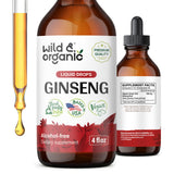 Wild & Organic Korean Red Panax Ginseng Liquid Extract - Ginseng Root Drops - Red Ginseng Tincture Complex - Vegan, Alcohol Free Supplement - 4 fl oz