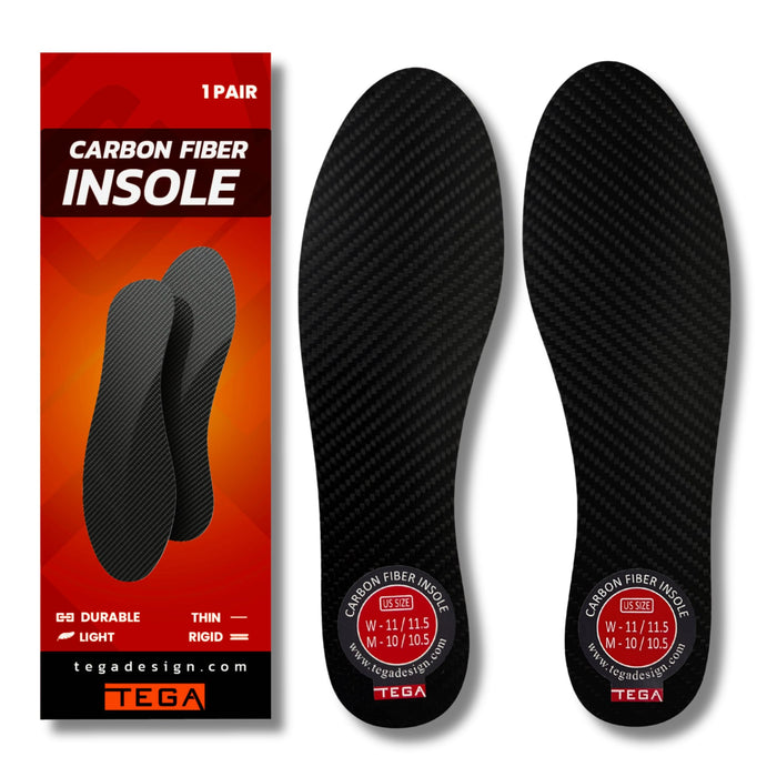 TEGA Carbon Fiber Insole (1 Pair) - for Turf Toe, Foot Fractures, Hallux Rigidus and Limitus - Rigid Shoe Insert for Sports, Hiking, Trekking, Basketball, Running - Alternative to Post Op Shoe (285mm)