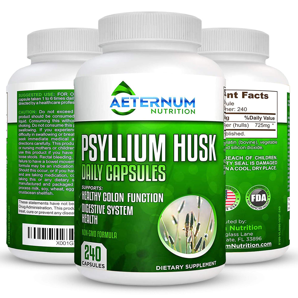 Aeternum Psyllium Husk Caps USA Made - Premium All Natural Fiber Suppl
