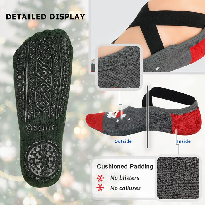 Ozaiic Yoga Socks Christmas Socks for Women Non-Slip Grips & Straps, Ideal for Pilates, Christmas Gifts, Pure Barre, Ballet, Dance, Barefoot Workout